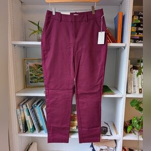 NWT Women's Pants Strechy Ankle Cropped Burgundy Velour Trim Sz 2 Preppy Office